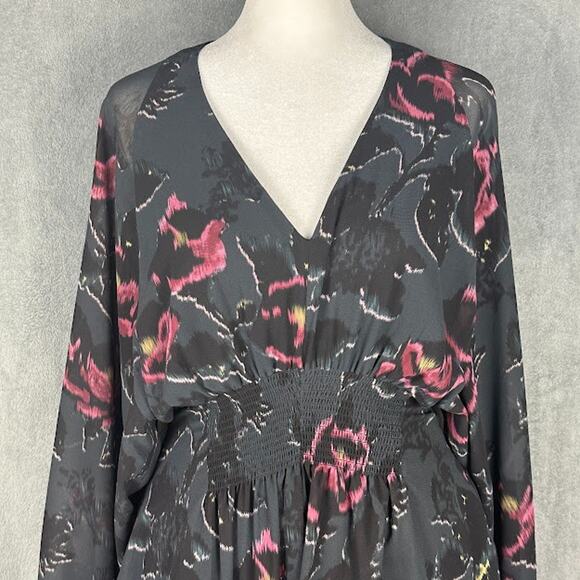 Allsaints Dress Womens Medium Black Floral Long Sleeve V Neck Whimsigoth Mini - Picture 3 of 16